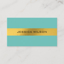 Tarjeta De Visita Relieve metalizado moda marco dorado azul turquesa