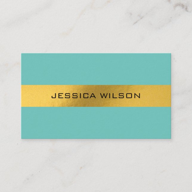 Tarjeta De Visita Relieve metalizado moda marco dorado azul turquesa (Anverso)