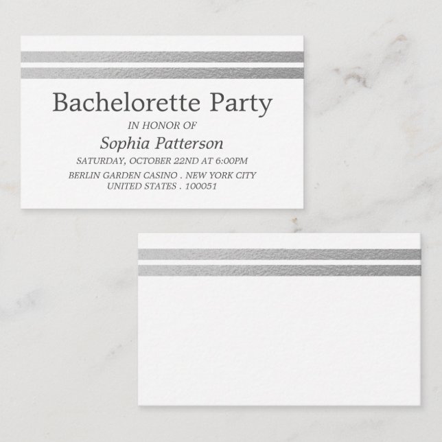 Tarjeta De Visita Relieve metalizado plateado de moda Stripes Bachel (Anverso / Reverso)