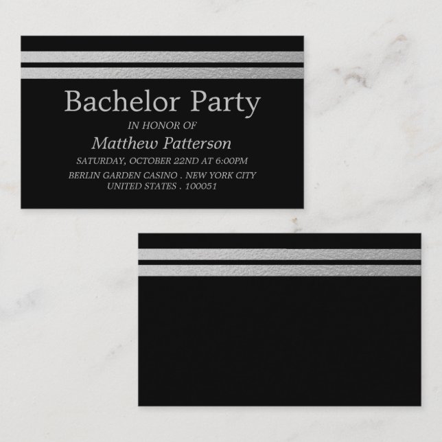 Tarjeta De Visita Relieve metalizado plateado de moda tiras Bachelor (Anverso / Reverso)