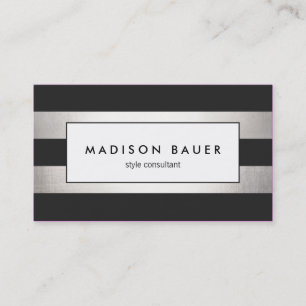Tarjeta De Visita Relieve metalizado plateado elegante moderno rayad