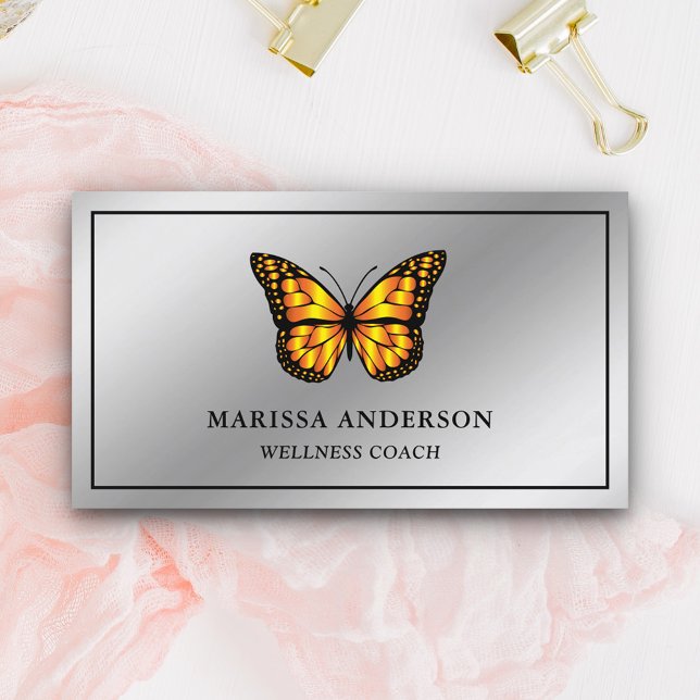 Tarjeta De Visita Relieve metalizado plateado Elegante Naranja Monar (Subido por el creador)
