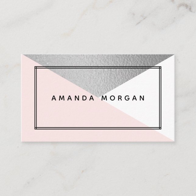 Tarjeta De Visita Relieve metalizado plateado elegante y estilo geom (Anverso)