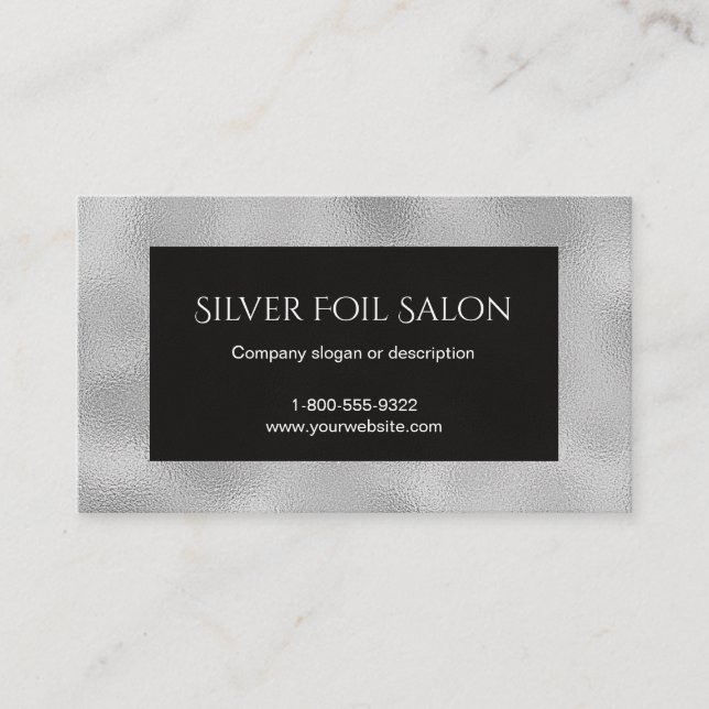Tarjeta De Visita Relieve metalizado plateado falso con negro (Anverso)