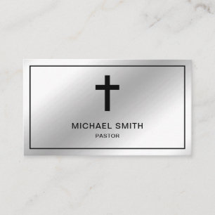 Tarjeta De Visita Relieve metalizado plateado falso Jesucristo cruza
