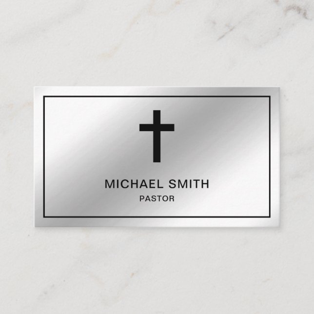 Tarjeta De Visita Relieve metalizado plateado falso Jesucristo cruza (Anverso)
