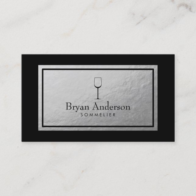 Tarjeta De Visita Relieve metalizado plateado Faux de Wine Bartender (Anverso)