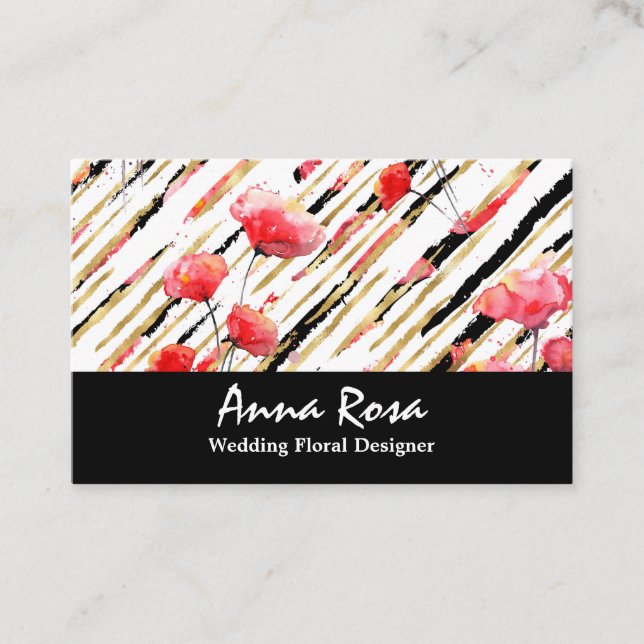 Tarjeta De Visita Relieve metalizado rojo floral blanco *~*Chic del (Anverso)
