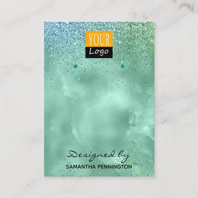 Tarjeta De Visita Relieve metalizado y Purpurina Verde azulado de la (Anverso)