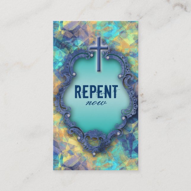 Tarjeta de visita religiosa Cross Repent Now (Anverso)