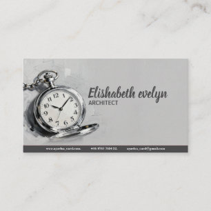 Tarjeta De Visita Reloj de bolsillo plateado estilo pictórico gf678
