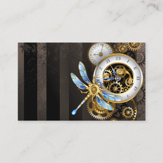 Tarjeta De Visita Reloj de vapor con libélula mecánica (Anverso)