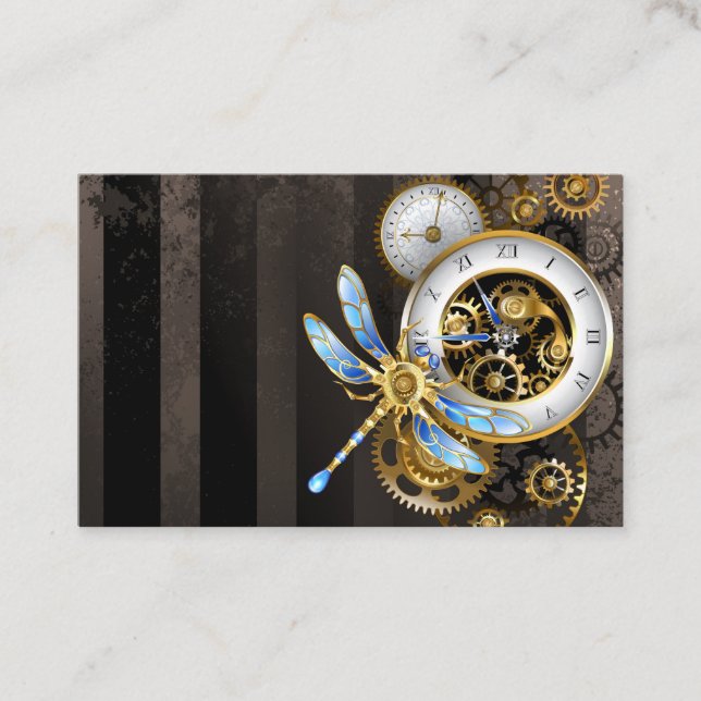 Tarjeta De Visita Reloj de vapor con libélula mecánica (Anverso)
