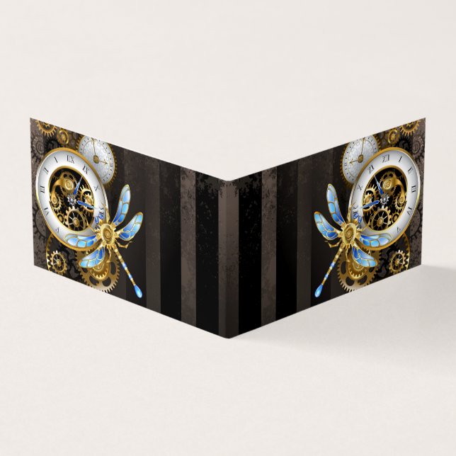 Tarjeta De Visita Reloj de vapor con libélula mecánica (Exterior)