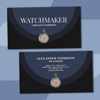 Tarjeta De Visita Relojero y reparación de relojes - Azul Profundo