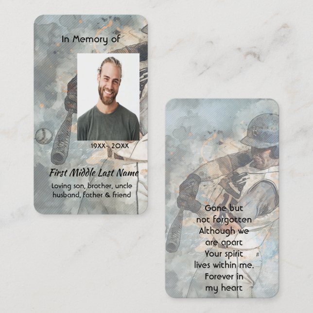 Tarjeta De Visita Remembrance Memorial Memory Card Baseball Sport (Anverso / Reverso)
