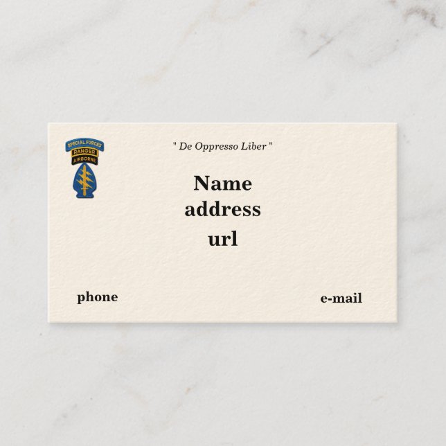 Tarjeta De Visita Remiendo de los guardabosques SFG SF de las boinas (Anverso)