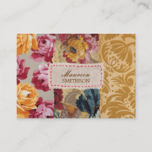 Tarjeta De Visita Remiendo floral de la tela (oro) personalizado