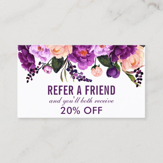 Tarjeta De Visita Remisión floral ultravioleta púrpura elegante (Anverso)