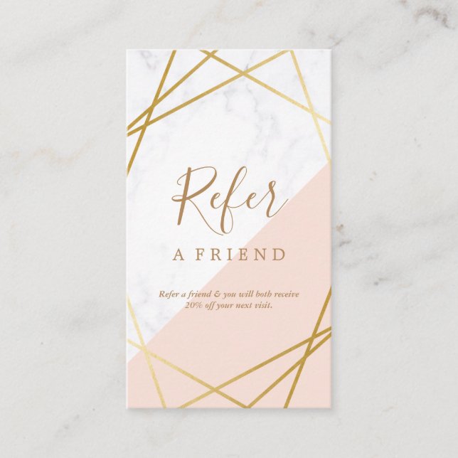 Tarjeta De Visita Remisión vertical rosa clara del oro de mármol (Anverso)