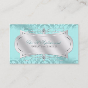 Tarjeta De Visita Remolino azul pródigo del damasco del diamante de