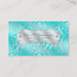 Tarjeta De Visita Remolino azul verde azulado elegante del damasco