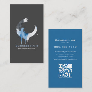 Tarjeta De Visita Remolino de Acuarela Moderno Gris Oscuro y Azul