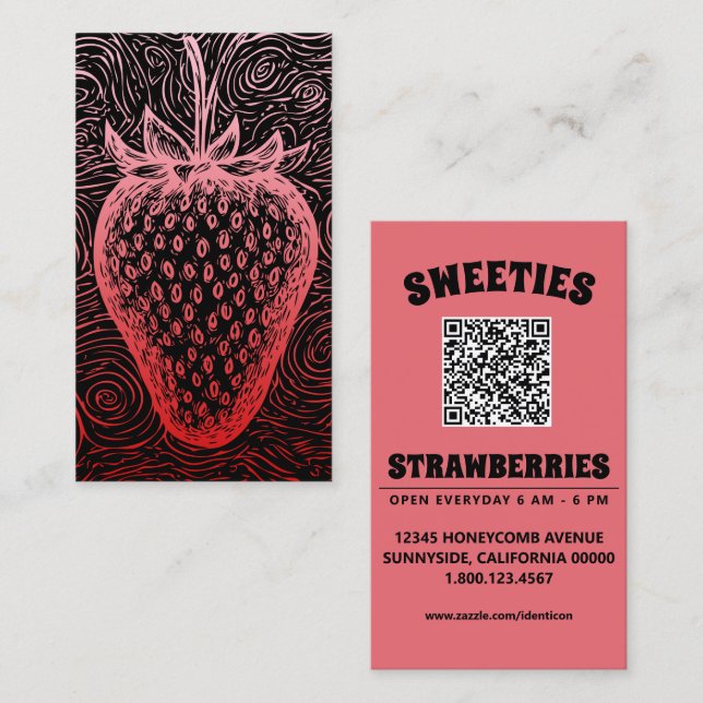 Tarjeta De Visita remolino de fresa con código QR (Anverso / Reverso)