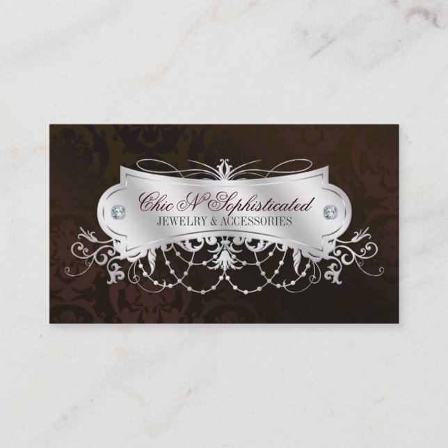 Tarjeta De Visita Remolino oscuro elegante del damasco del chocolate (Anverso)