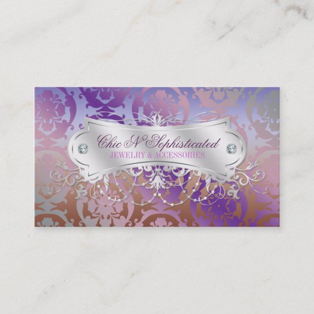 Tarjeta De Visita Remolino púrpura rosado elegante del damasco de (Anverso)