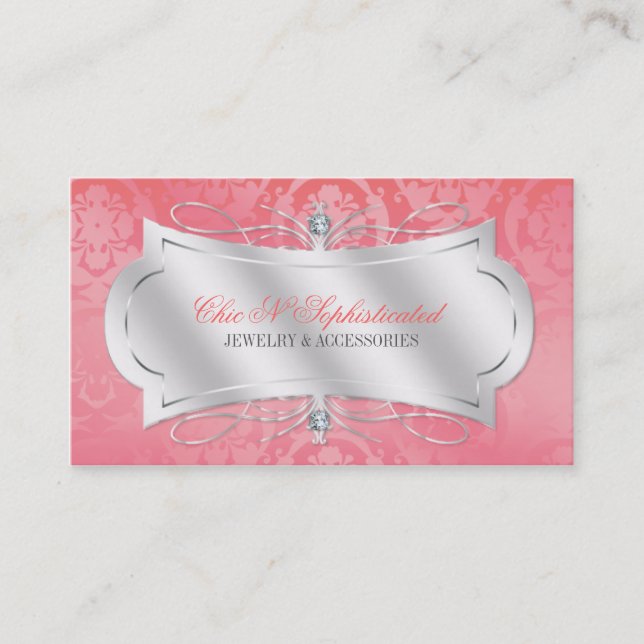 Tarjeta De Visita Remolino rosado pródigo del damasco del diamante (Anverso)