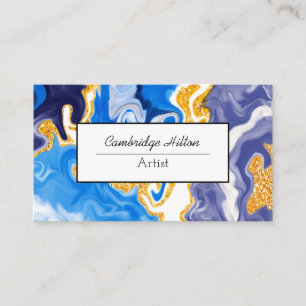 Tarjeta De Visita Remolinos abstractos de arte fluido azul y dorado 