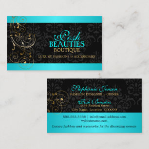 Tarjeta De Visita Remolinos elegantes del oro y damasco negro