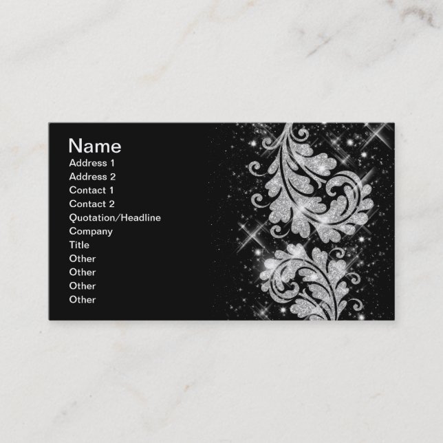 Tarjeta De Visita Remolinos florales del negocio del purpurina (Anverso)