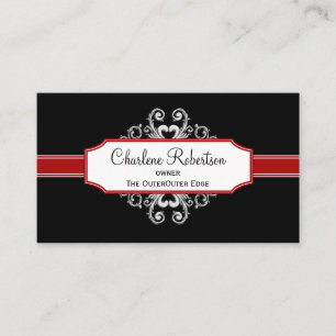 Tarjeta De Visita Remolinos plateados rojos y negros vintage