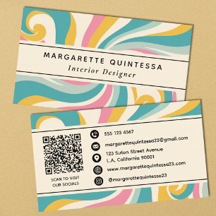 Tarjeta De Visita Remolinos Retro Groovy Amarillo Verde y Rosa Vinta