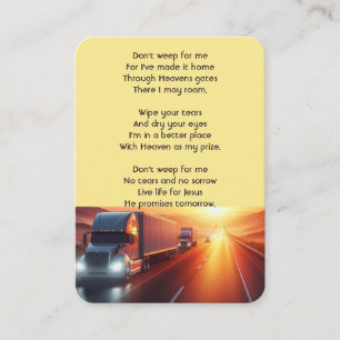 Tarjeta De Visita Remolque de tractocamión conmemorativo cristiano