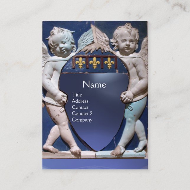 Tarjeta De Visita RENACIMIENTO DE PEQUEÑOS ÁNGELES MONOGRAM Blue Top (Anverso)