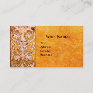 TARJETA DE VISITA RENAISSANCE GROTESQUE FACE , PARCHE DE FLORES ORIE