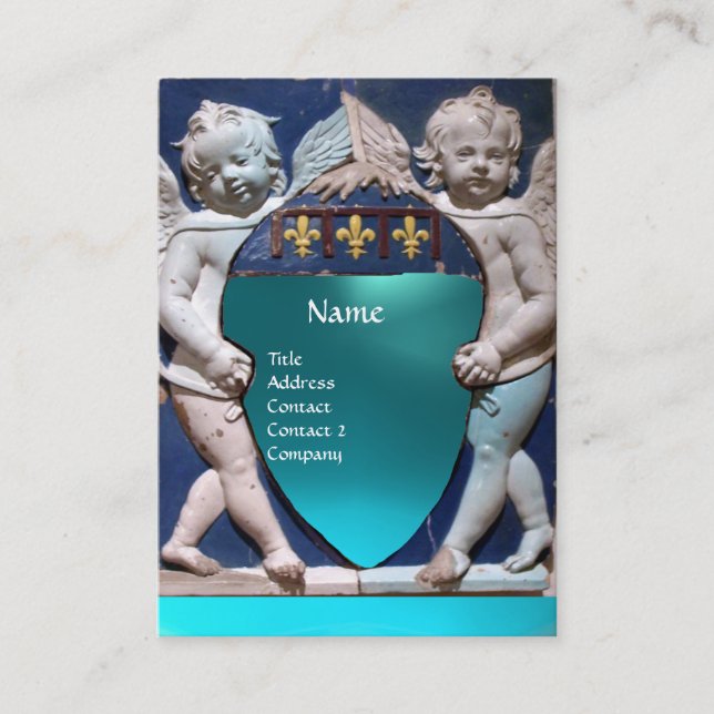 Tarjeta De Visita RENAISSANTE PEQUEÑOS ÁNGELES MONOGRAM Blue Aquamar (Anverso)