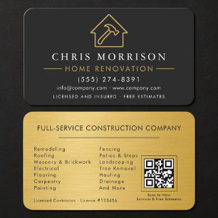 Tarjeta De Visita Renovación del Hogar Código QR Metálico