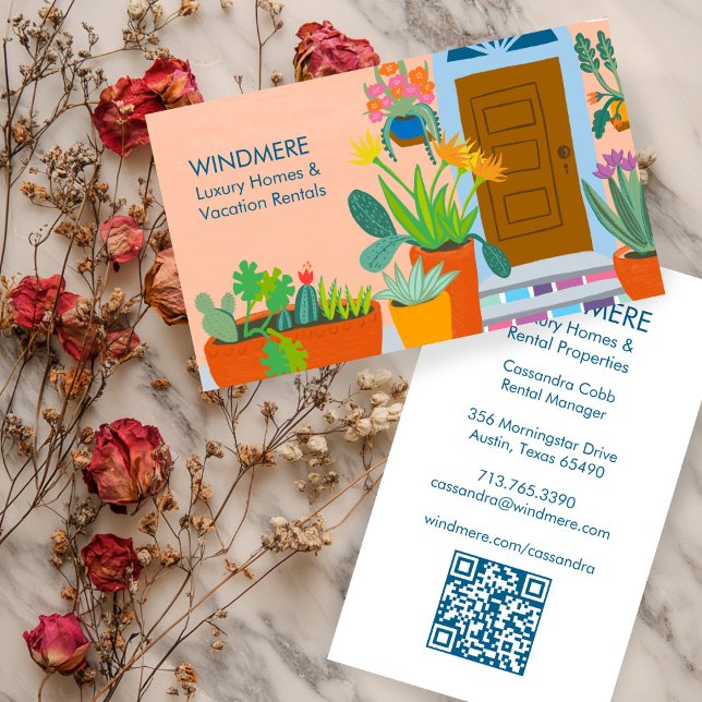 Tarjeta De Visita Renta de vacaciones Agente Inmobiliario Realtor Có (Vacation Rental Real Estate Agent Realtor QR Code Business Card
)
