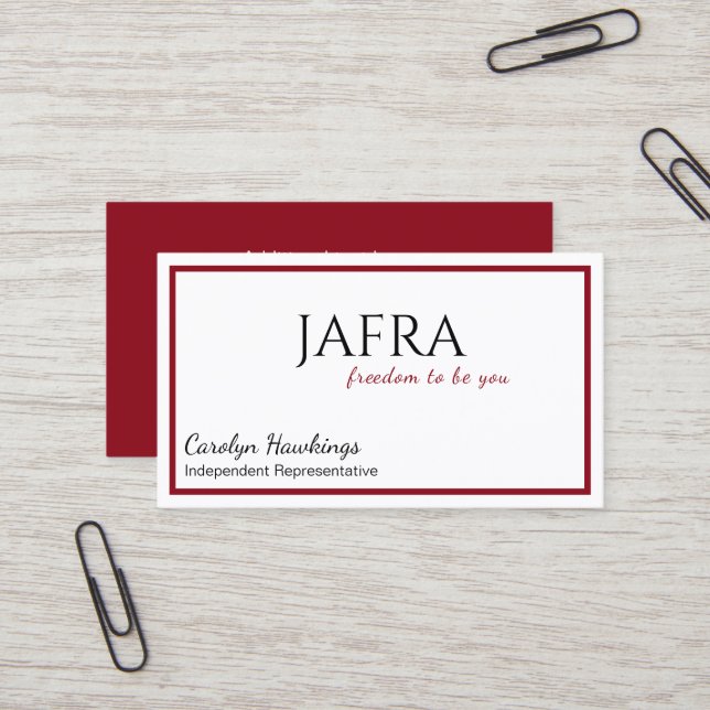 Tarjeta De Visita Rep. independiente de maquillaje minimalista Jafra (Anverso/Reverso In Situ)