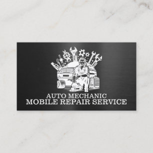 Tarjeta De Visita Reparación Automotriz Mecánico de Autos Metal Negr
