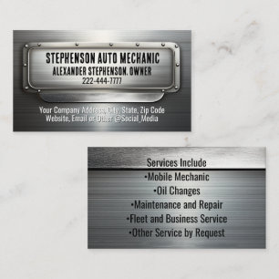 Tarjeta De Visita Reparación de automóviles de metal industrial mecá