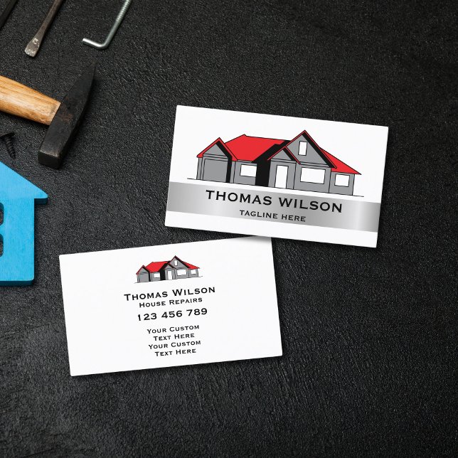 Tarjeta De Visita Reparación de herramientas de carpintero de mano d (modern house logo)