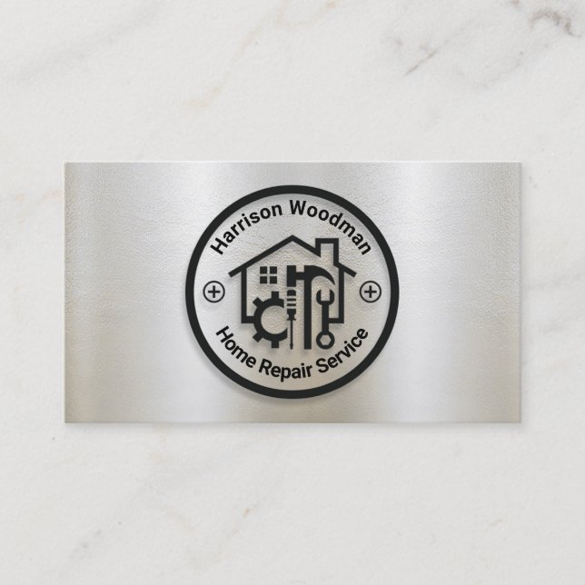 Tarjeta De Visita Reparación De Hogares Círculo En Relieve metalizad (Anverso)