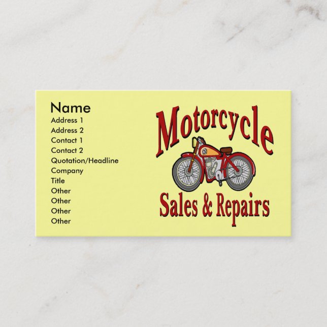 Tarjeta De Visita Reparación de motocicletas, (Anverso)