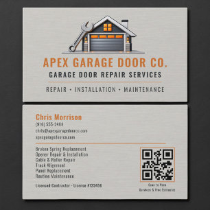 Tarjeta De Visita Reparación de Puerta de Garaje Código QR Metálico