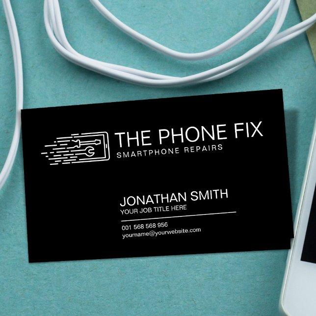 Tarjeta De Visita Reparación moderna de Smartphone en blanco y negro (Subido por el creador)
